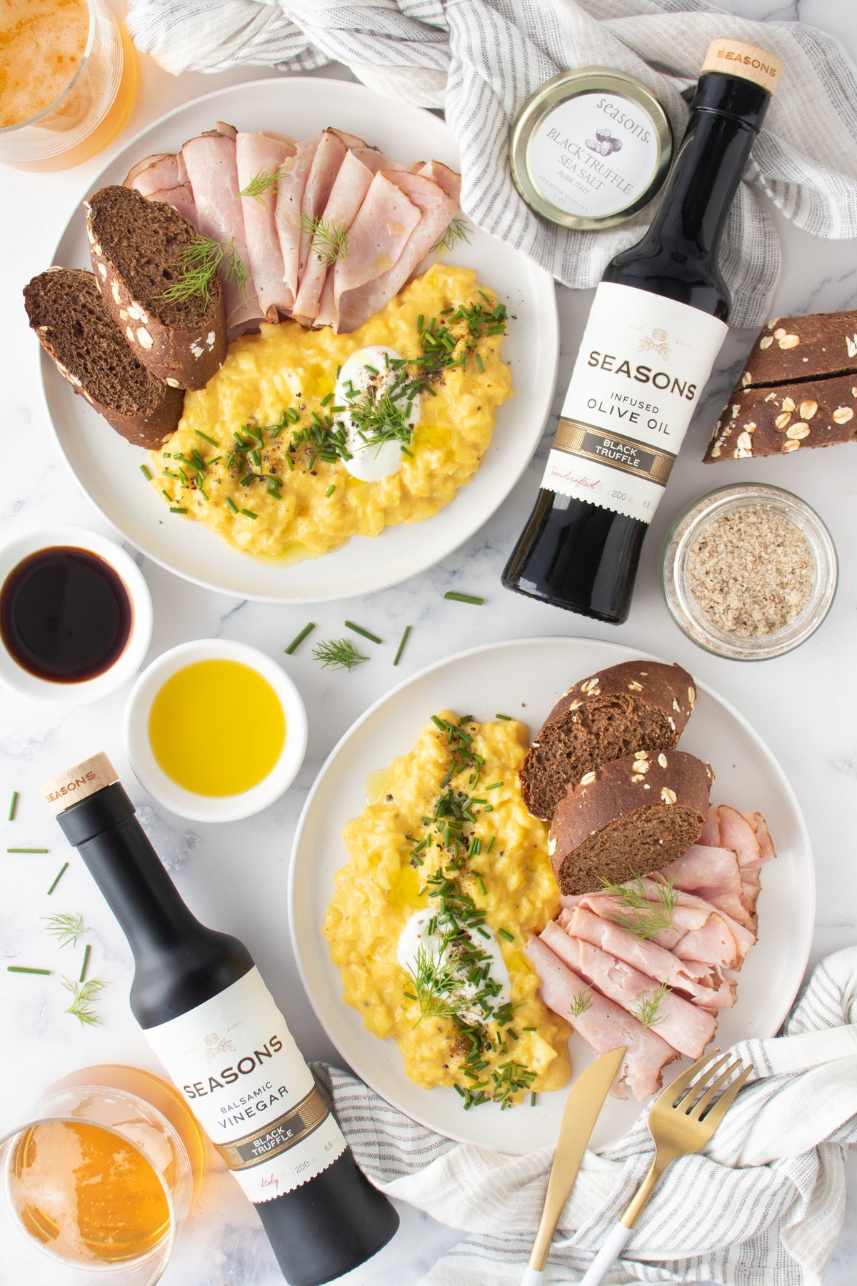 Truffle Soft Scramble with Jambon and Brown Bread