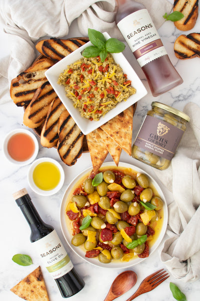 Mediterranean Herb Tapenade & Marinated Olive Duo | Appetizer, featured and more | Seasons Olive Oil &amp; Vinegar Recipes blog