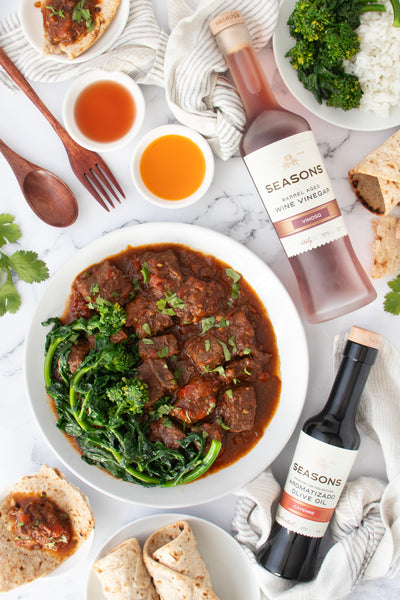 Moroccan-Spiced Beef with Bitter Greens | Entree, featured and more | Seasons Olive Oil & Vinegar Re