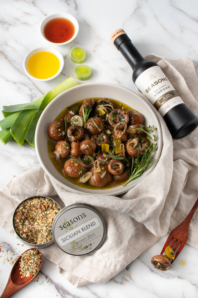 Marinated Mushrooms & Leeks with Truffle Balsamic | Appetizer, Entree, featured and more | Seasons Olive Oil &amp; Vinegar Recipes blog