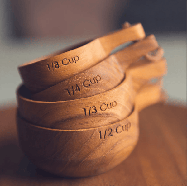 Seasons Olive Oil & Vinegar Teak Measuring Cups with Handle