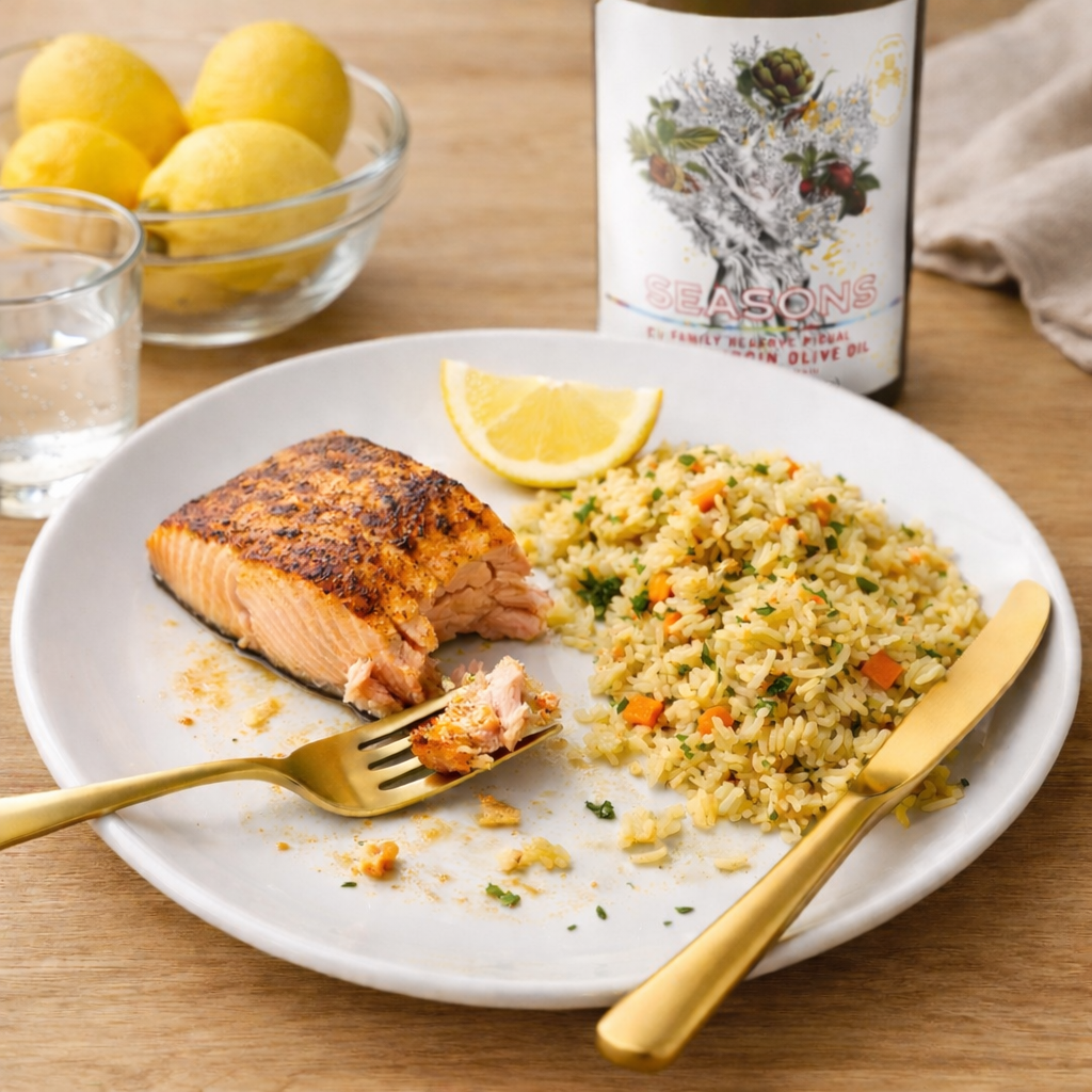 Salmon with Family Reserve extra virgin olive oil 