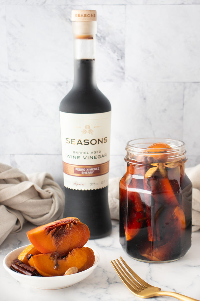 Pedro Ximenez Sherry Wine Vinegar Pickled Peaches | Appetizer
