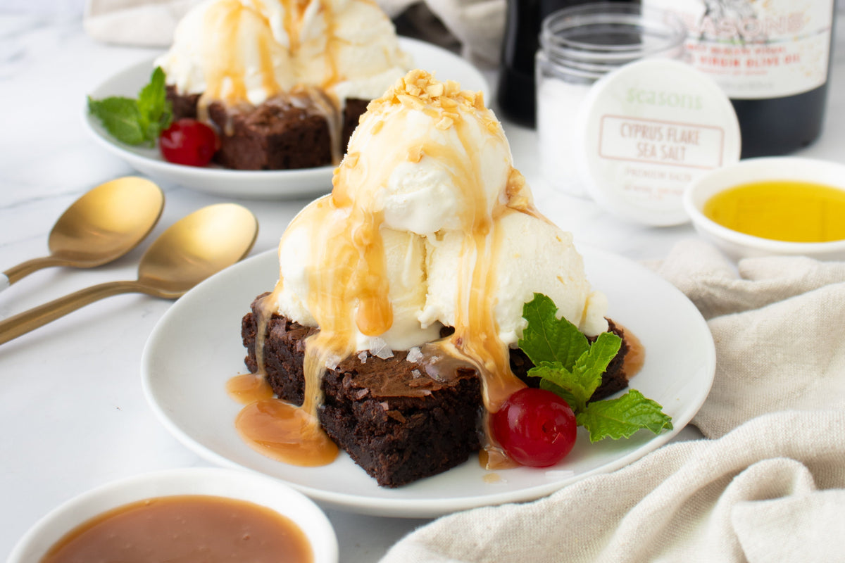 Olive oil brownie sundae delight