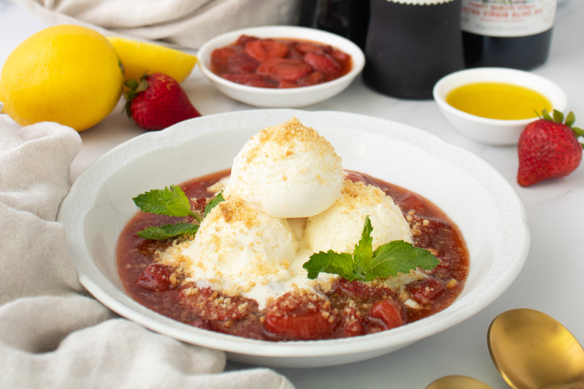 meyer lemon and strawberry ice cream sundae