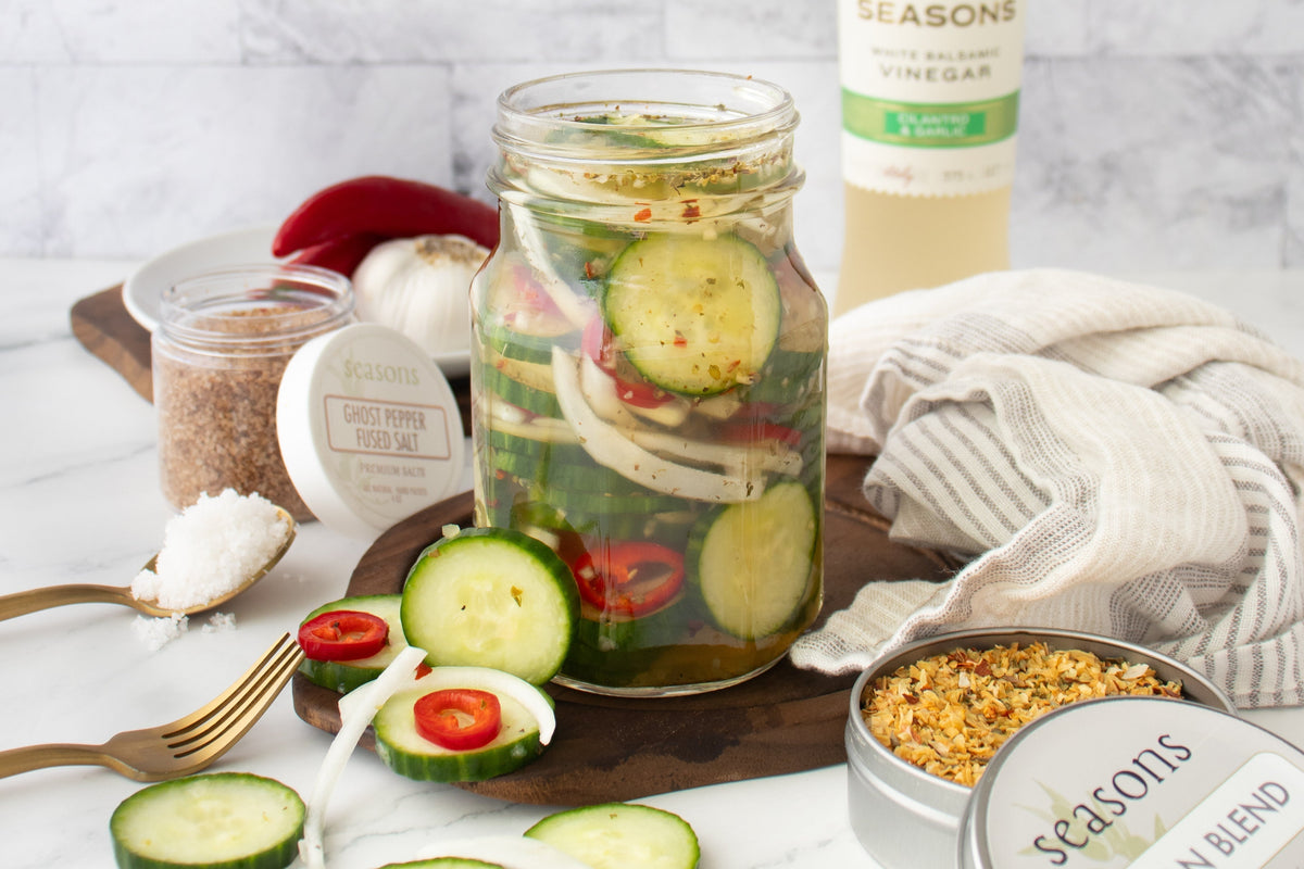 Zesty Pickled Cucumbers with Cilantro Garlic vinegar