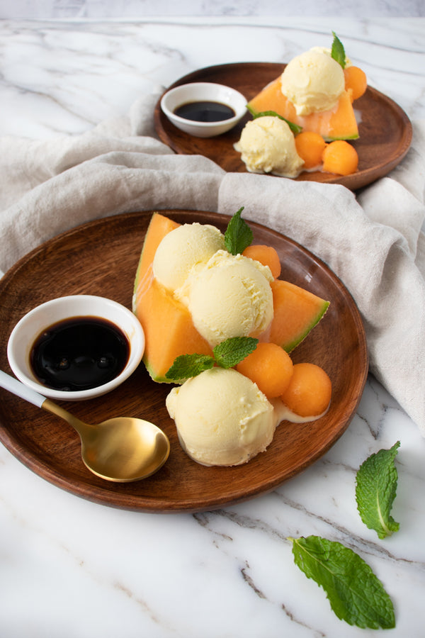 Sweet Butter Olive Oil Ice Cream with Melon & Balsamic 