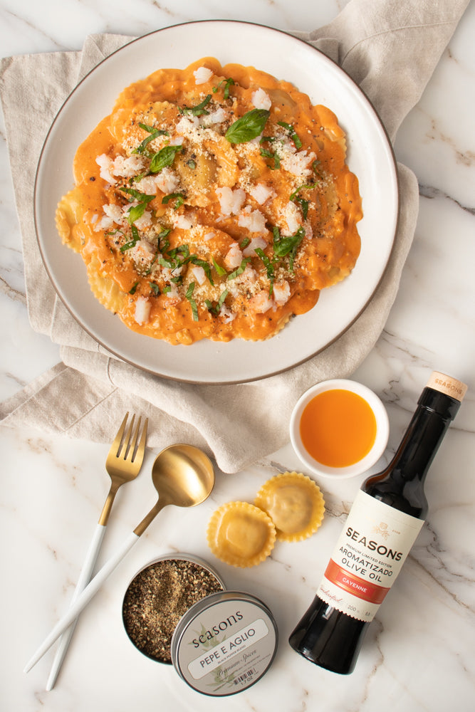 Lobster Ravioli with Cayenne Cream Sauce