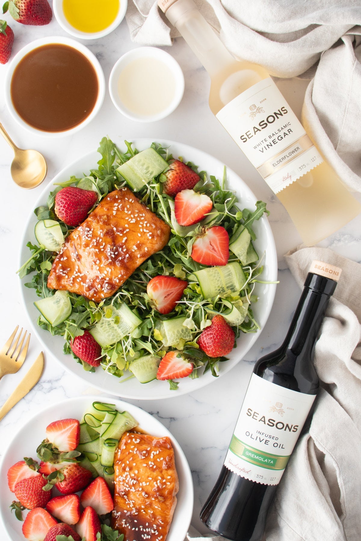 Honey Garlic Salmon Salad with Strawberries