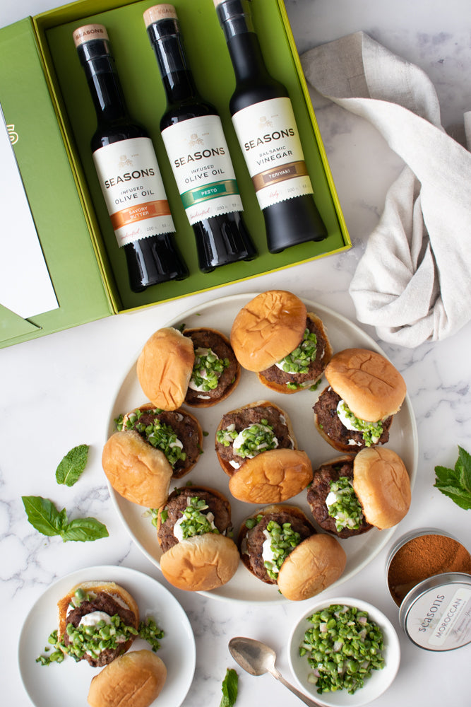 Lamb Sliders with Pesto Pea Salsa