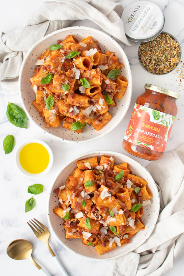Spicy Amatriciana with Pancetta & Caramelized Onions