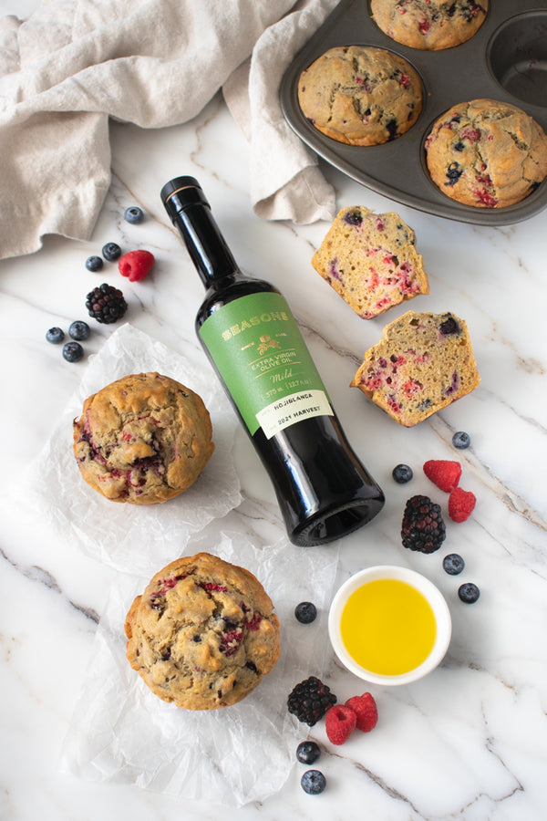 Olive Oil Mixed Berry Muffins