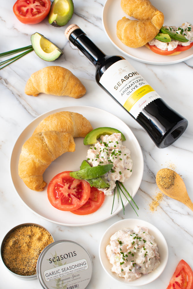 Yogurt & Lemon Shrimp Salad Platters with Crescent Rolls & Veggies