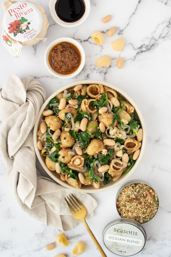 White Bean & Spinach Pasta with Pesto Riviera