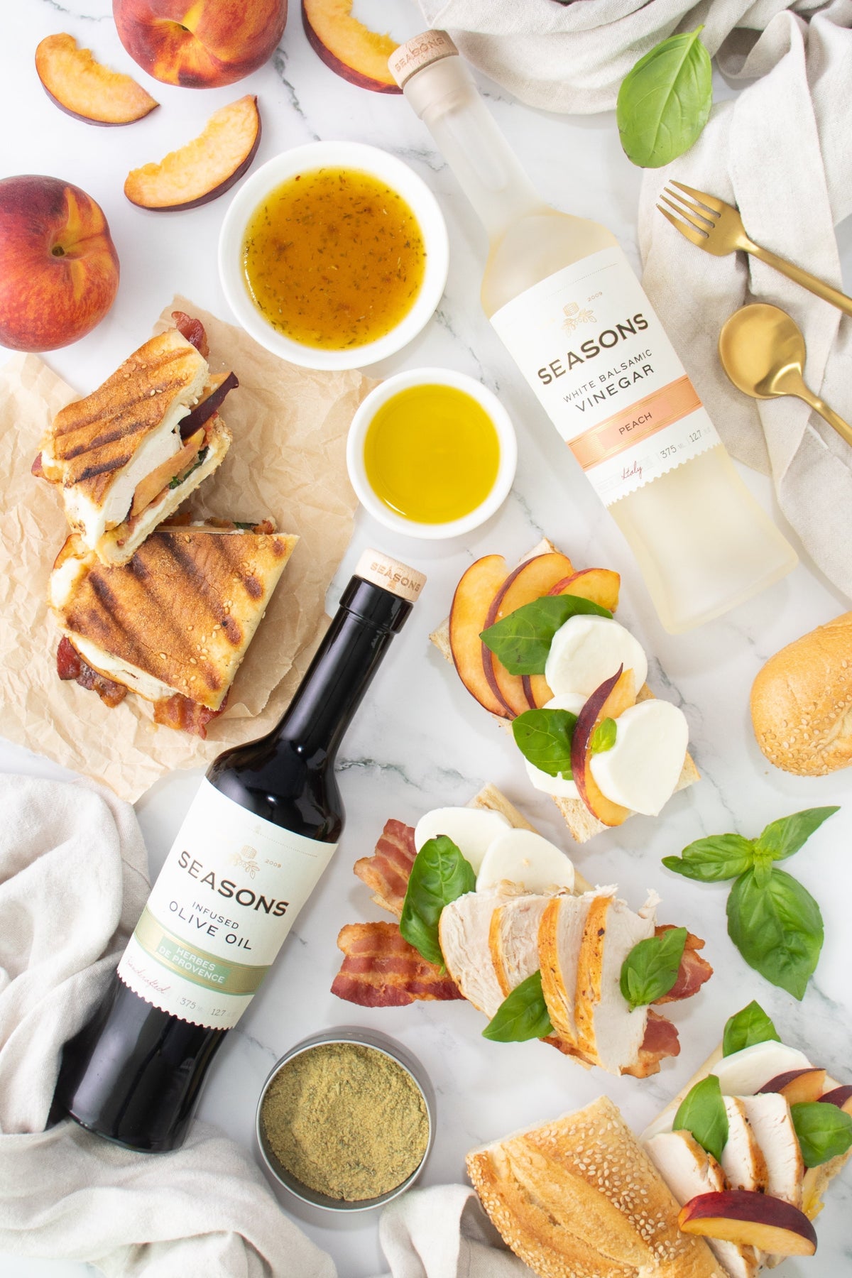 Chicken, Bacon & Peach Paninis with Herbs de Provence Dressing