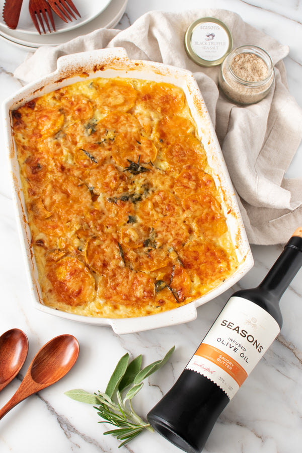 Cheesy Sweet Potato Gratin with Truffle Sea Salt recipe