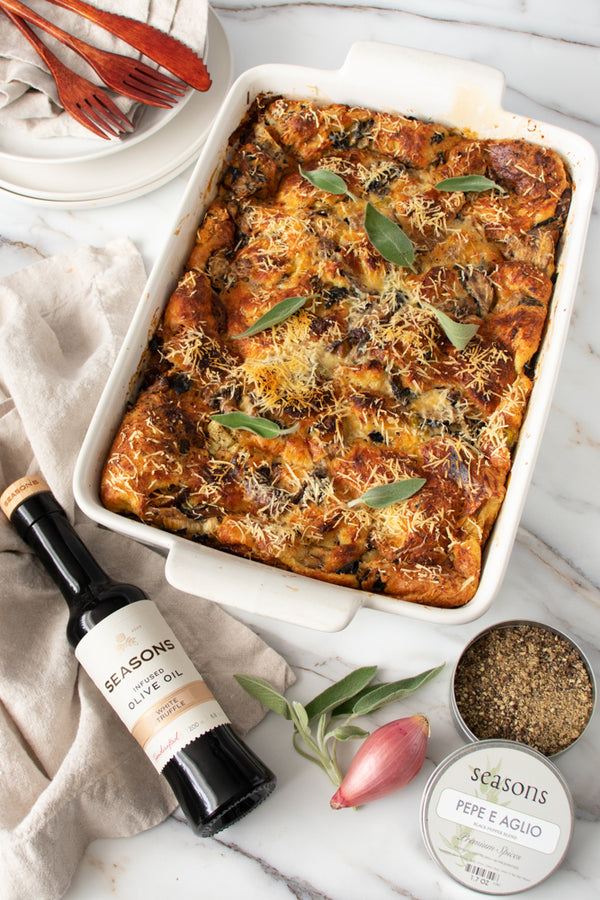 Savory Mushroom & White Truffle Bread Pudding