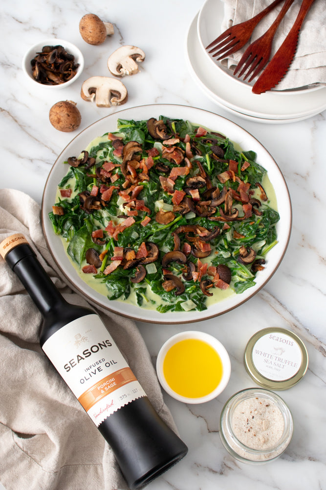 Creamed Spinach with Crispy Mushrooms & Bacon Recipe