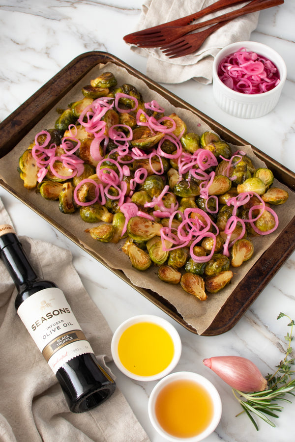 Roasted Truffle Brussel Sprouts with Cider Pickled Shallots Recipe 