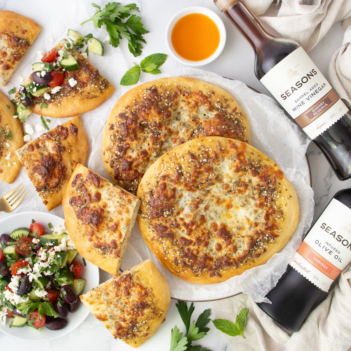Harissa Manakeesh with Mediterranean Salad