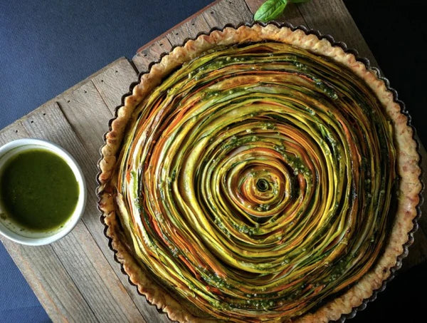 Roasted Summer Vegetable Tart with Two Pestos