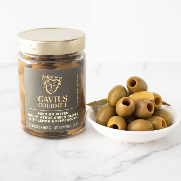 Millpress Imports Olives Pitted Green Athenos Olives with Lemon and Peppercorns