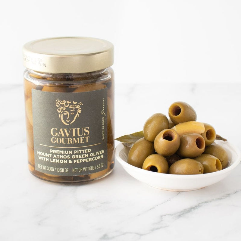 Millpress Imports Olives Pitted Green Athenos Olives with Lemon and Peppercorns