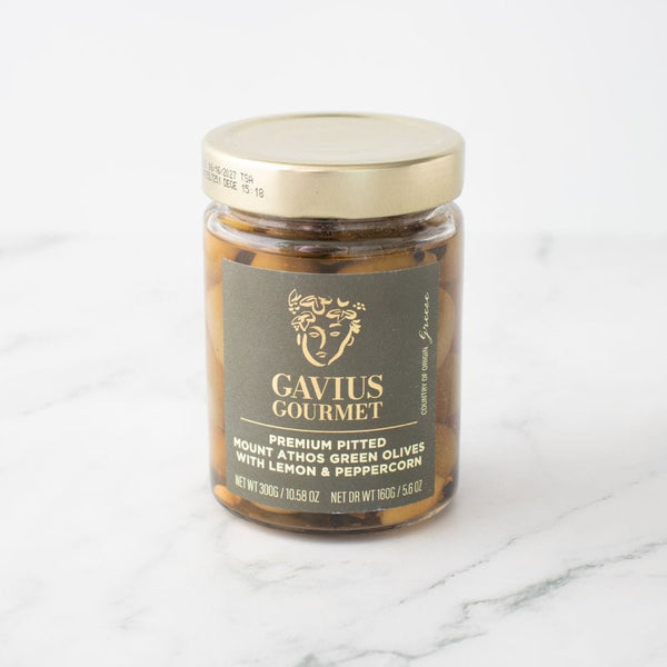 Millpress Imports Olives Pitted Green Athenos Olives with Lemon and Peppercorns